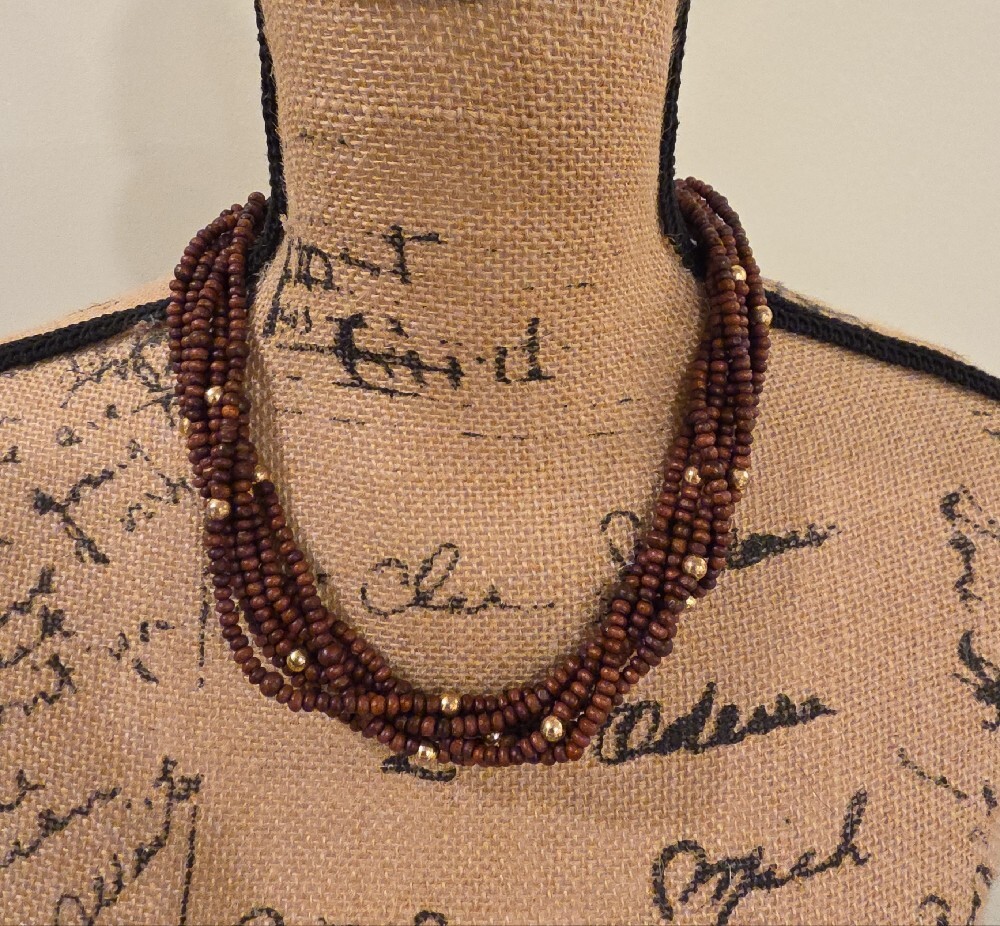 Handmade Brown Beaded Multi-Strand Necklace